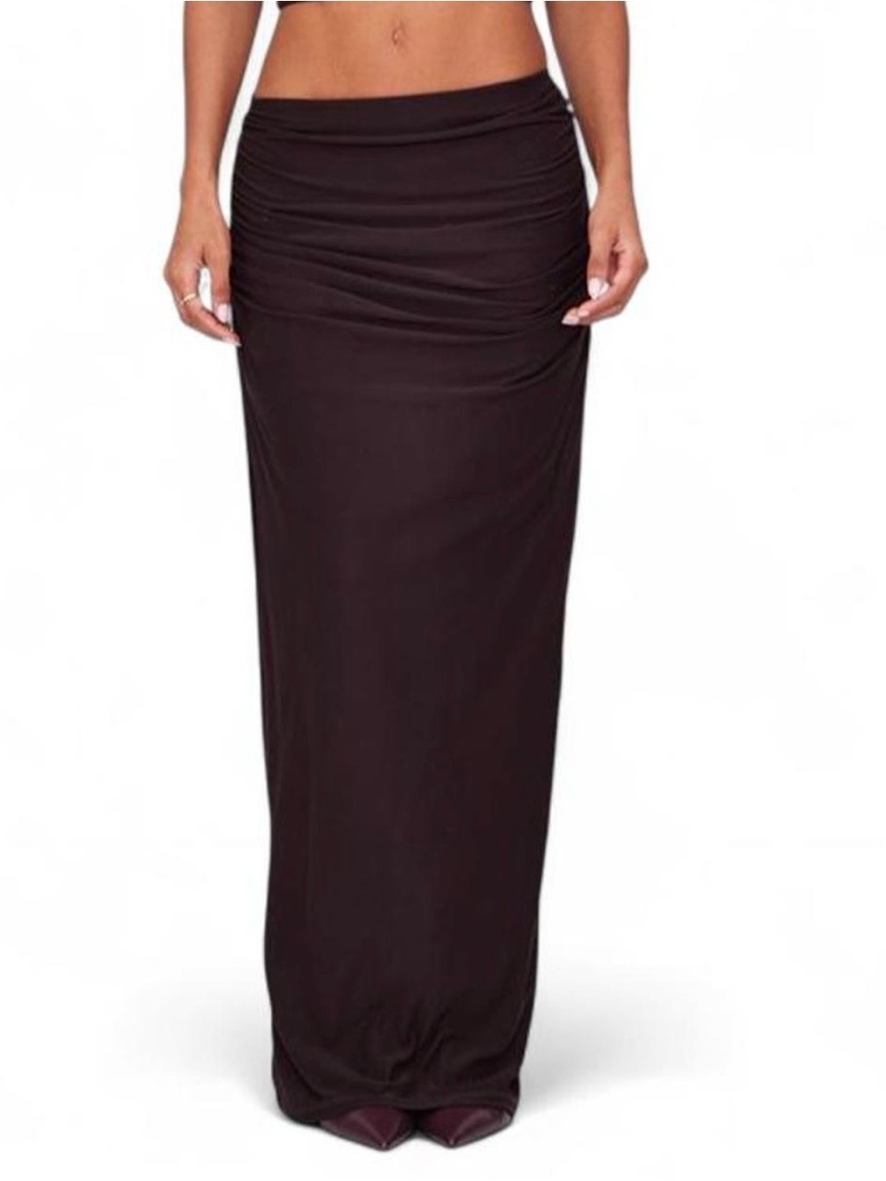 PrettyLittleThing Skirt Sz 4 Chocolate Soft Touch Ruched Waist Maxi Feminine